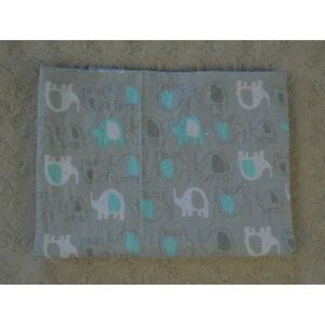 Luvable Friends Elephants Baby Receiving Blanket Gray White Aqua Blue Flannel